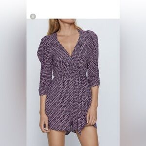 Zara PRINT JUMPSUIT-9006/061-purple-v-neck. XS